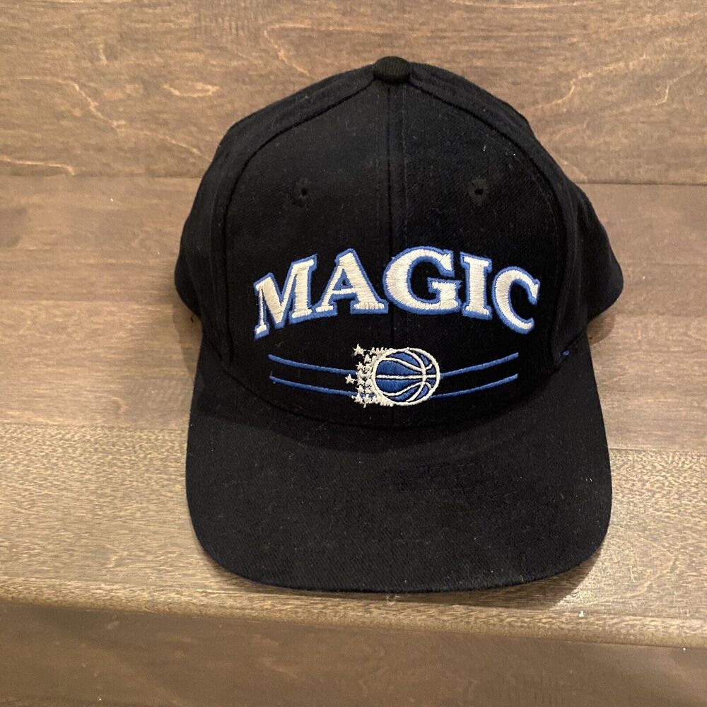Vtg Orlando Magic‎ Hat Black Spellout Hook And Loop Adjustable Logo Athletic